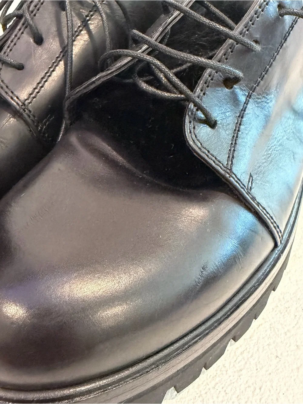 AGL Attilio Giusti Leombruni W 5.5 Black Leather Rabbit Fur Lugged Sole Derby
